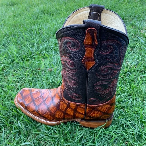 COPY - Men's Western Rodeo Fish Print piraruco Square Toe CowBoy Boots Bota Vaq…